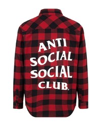 Мужская красно-черная фланелевая рубашка с длинным рукавом в клетку от Anti Social Social Club