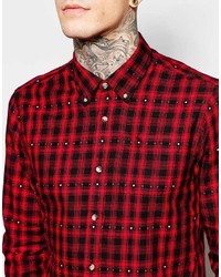 Мужская красно-черная фланелевая рубашка с длинным рукавом в клетку от Scotch & Soda