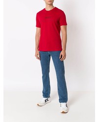 Мужская красно-черная футболка с круглым вырезом с принтом от Armani Exchange