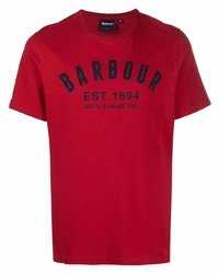 Мужская красно-черная футболка с круглым вырезом с принтом от Barbour