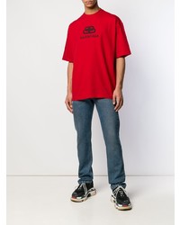 Мужская красно-черная футболка с круглым вырезом с принтом от Balenciaga