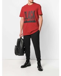 Мужская красно-черная футболка с круглым вырезом с принтом от Neil Barrett