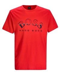 Мужская красно-черная футболка с круглым вырезом с принтом от BOSS