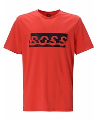 Мужская красно-черная футболка с круглым вырезом с принтом от BOSS