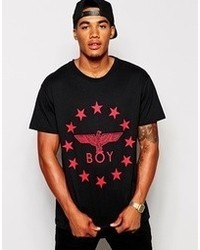 Мужская красно-черная футболка с круглым вырезом с принтом от Boy London