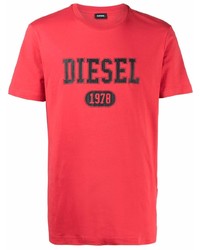 Мужская красно-черная футболка с круглым вырезом с принтом от Diesel