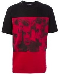 Мужская красно-черная футболка с круглым вырезом с принтом от Dolce & Gabbana