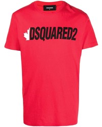 Мужская красно-черная футболка с круглым вырезом с принтом от DSQUARED2