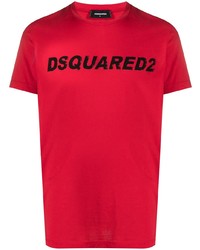 Мужская красно-черная футболка с круглым вырезом с принтом от DSQUARED2