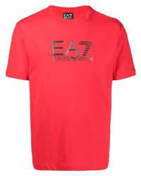 Мужская красно-черная футболка с круглым вырезом с принтом от Ea7 Emporio Armani