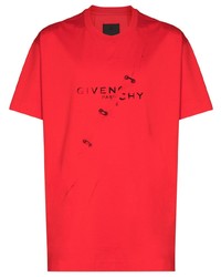 Мужская красно-черная футболка с круглым вырезом с принтом от Givenchy
