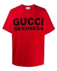 Мужская красно-черная футболка с круглым вырезом с принтом от Gucci