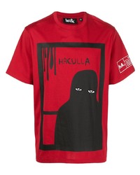 Мужская красно-черная футболка с круглым вырезом с принтом от Haculla