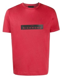 Мужская красно-черная футболка с круглым вырезом с принтом от John Richmond