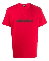Мужская красно-черная футболка с круглым вырезом с принтом от Just Cavalli