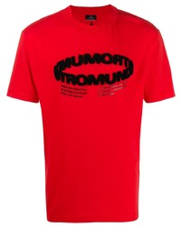 Мужская красно-черная футболка с круглым вырезом с принтом от Marcelo Burlon County of Milan