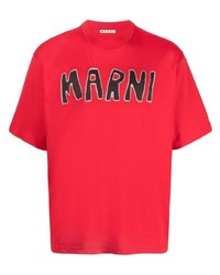 Мужская красно-черная футболка с круглым вырезом с принтом от Marni