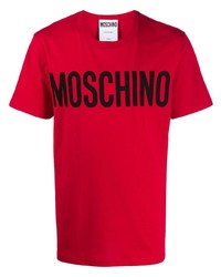 Мужская красно-черная футболка с круглым вырезом с принтом от Moschino