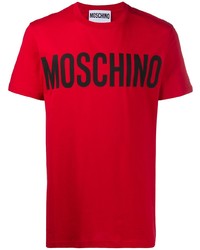 Мужская красно-черная футболка с круглым вырезом с принтом от Moschino