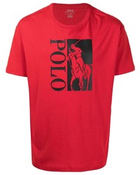 Мужская красно-черная футболка с круглым вырезом с принтом от Polo Ralph Lauren