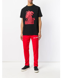 Мужская красно-черная футболка с круглым вырезом с принтом от Palm Angels
