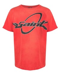 Мужская красно-черная футболка с круглым вырезом с принтом от SAINT MXXXXXX
