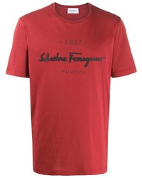 Мужская красно-черная футболка с круглым вырезом с принтом от Salvatore Ferragamo