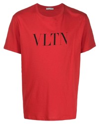 Мужская красно-черная футболка с круглым вырезом с принтом от Valentino