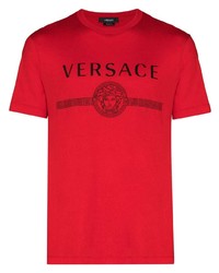 Мужская красно-черная футболка с круглым вырезом с принтом от Versace
