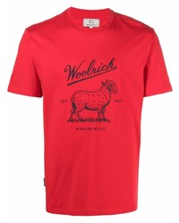 Мужская красно-черная футболка с круглым вырезом с принтом от Woolrich