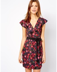 Красно-черное шифоновое повседневное платье с цветочным принтом от A Wear