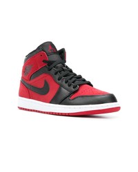 Мужские красно-черные кожаные высокие кеды от Nike