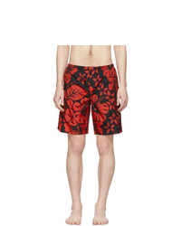 Красно-черные шорты для плавания с цветочным принтом от Palm Angels