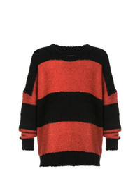 Мужской красно-черный свитер с круглым вырезом в горизонтальную полоску от Amiri