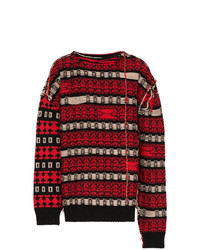 Мужской красно-черный свитер с круглым вырезом в горизонтальную полоску от Calvin Klein 205W39nyc