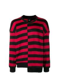 Мужской красно-черный свитер с круглым вырезом в горизонтальную полоску от D.GNAK