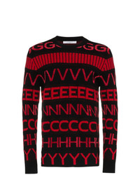Мужской красно-черный свитер с круглым вырезом в горизонтальную полоску от Givenchy