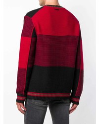 Мужской красно-черный свитер с круглым вырезом в горизонтальную полоску от Diesel Black Gold