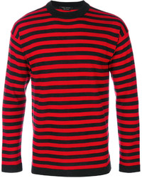 Мужской красно-черный свитер с круглым вырезом в горизонтальную полоску от Marc Jacobs