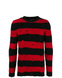 Мужской красно-черный свитер с круглым вырезом в горизонтальную полоску от Overcome