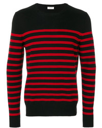 Мужской красно-черный свитер с круглым вырезом в горизонтальную полоску от Saint Laurent