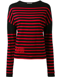 Женский красно-черный свитер с круглым вырезом в горизонтальную полоску от Saint Laurent