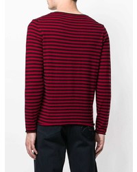 Мужской красно-черный свитер с круглым вырезом в горизонтальную полоску от Societe Anonyme