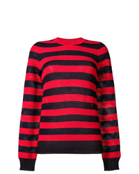 Женский красно-черный свитер с круглым вырезом в горизонтальную полоску от Sonia Rykiel