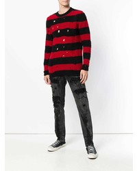 Мужской красно-черный свитер с круглым вырезом в горизонтальную полоску от Overcome