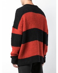 Мужской красно-черный свитер с круглым вырезом в горизонтальную полоску от Amiri