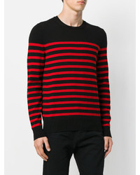 Мужской красно-черный свитер с круглым вырезом в горизонтальную полоску от Saint Laurent