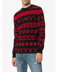 Мужской красно-черный свитер с круглым вырезом в горизонтальную полоску от Givenchy