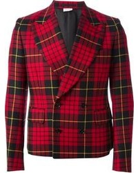 Красно-черный шерстяной пиджак в шотландскую клетку