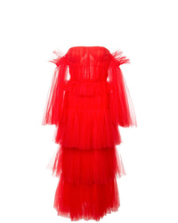 Красное вечернее платье из фатина от Carolina Herrera